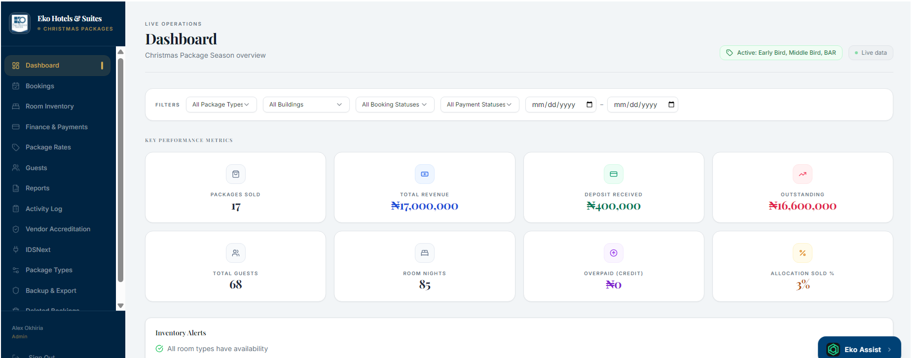 Eko Christmas Booking Portal, operational screenshot