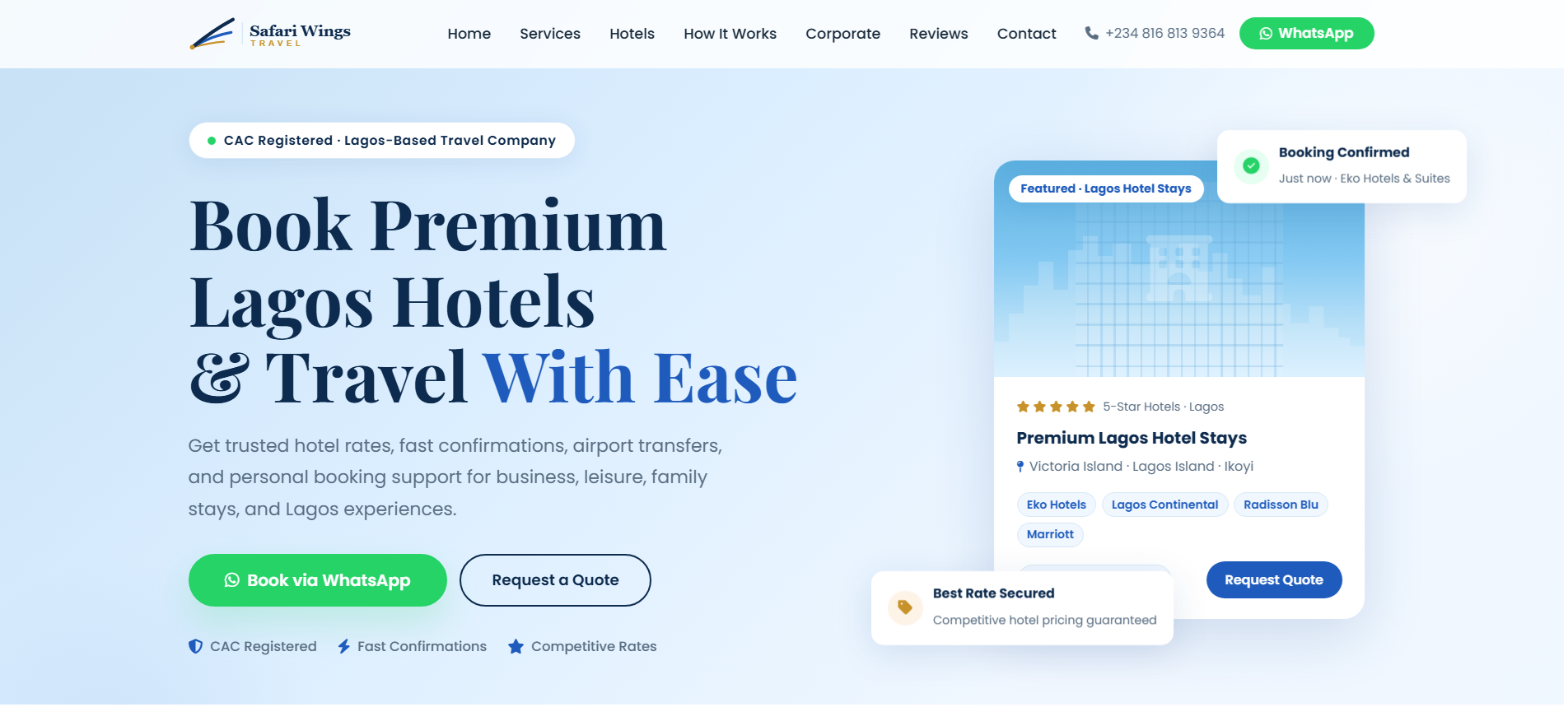 Safari Wings Travel Platform, screenshot